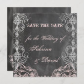 Chalkboard Antiek Roze Floral sparen de Datum Save The Date (Voorkant / Achterkant)