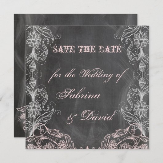 Chalkboard Antiek Roze Floral sparen de Datum Save The Date (Voorkant / Achterkant)