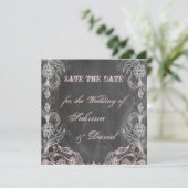 Chalkboard Antiek Roze Floral sparen de Datum Save The Date (Staand voorkant)