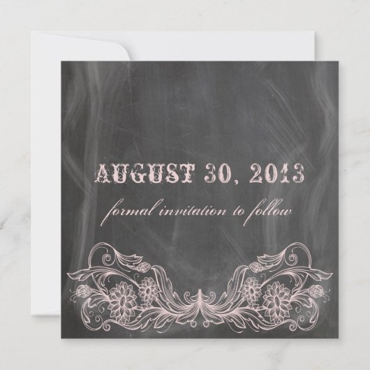 Chalkboard Antiek Roze Floral sparen de Datum Save The Date (Achterkant)