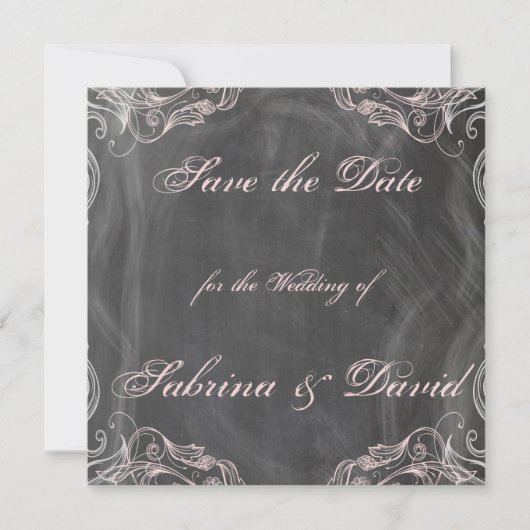 Chalkboard Antiek Roze Floral sparen de Datum Save The Date (Voorkant)
