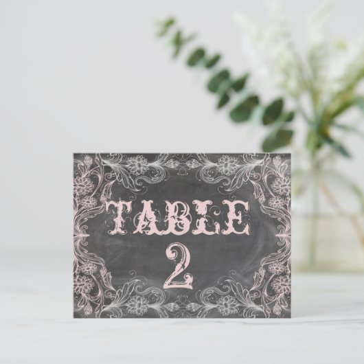 Chalkboard Antiek Roze Floral Table Number Kaart (Staand voorkant)