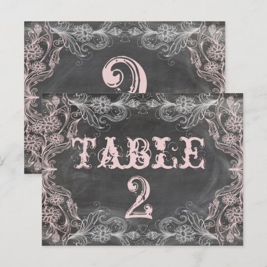 Chalkboard Antiek Roze Floral Table Number Kaart (Voorkant / Achterkant)