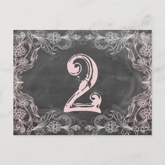 Chalkboard Antiek Roze Floral Table Number Kaart (Achterkant)