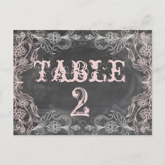 Chalkboard Antiek Roze Floral Table Number Kaart (Voorkant)