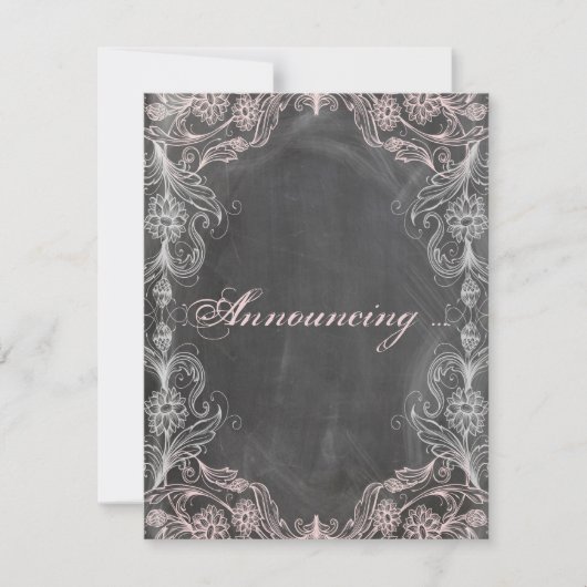 Chalkboard Antiek Roze Floral Verloving Aankondiging (Voorkant)