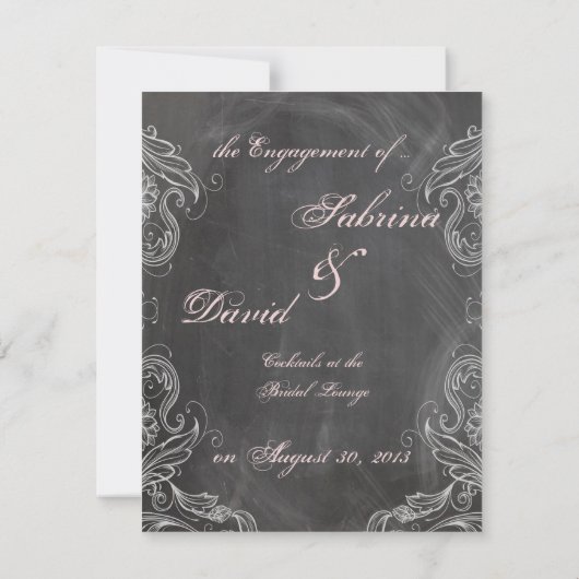 Chalkboard Antiek Roze Floral Verloving Aankondiging (Achterkant)