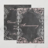 Chalkboard Antiek Roze Floral Verloving Aankondiging (Voorkant / Achterkant)