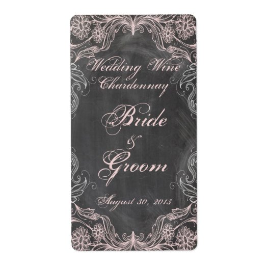 Chalkboard Antiek Roze Floral Weddenschap Wijn Eti Etiket (Voorkant)