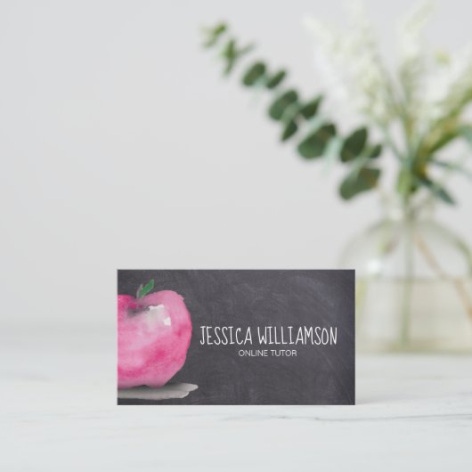 Chalkboard Apple Online Tutor Teacher Visitekaartje (Staand voorkant)