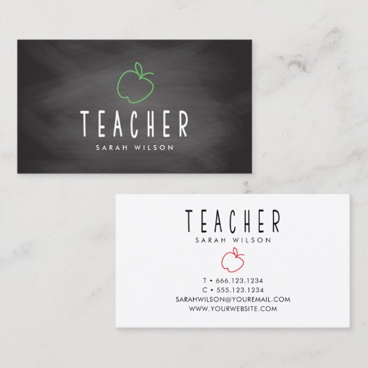 Chalkboard Apple Teacher Tutor Visitekaartje (Voorkant / Achterkant)