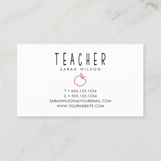Chalkboard Apple Teacher Tutor Visitekaartje (Achterkant)