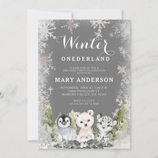 Chalkboard Arctics Winter Onederland Verjaardag Kaart (Voorkant)