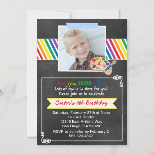 Chalkboard Art Birthday Party Invitation Kaart (Voorkant)
