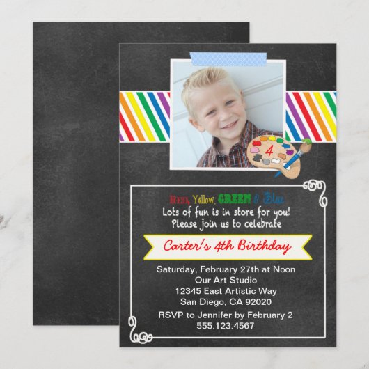 Chalkboard Art Birthday Party Invitation Kaart (Voorkant / Achterkant)