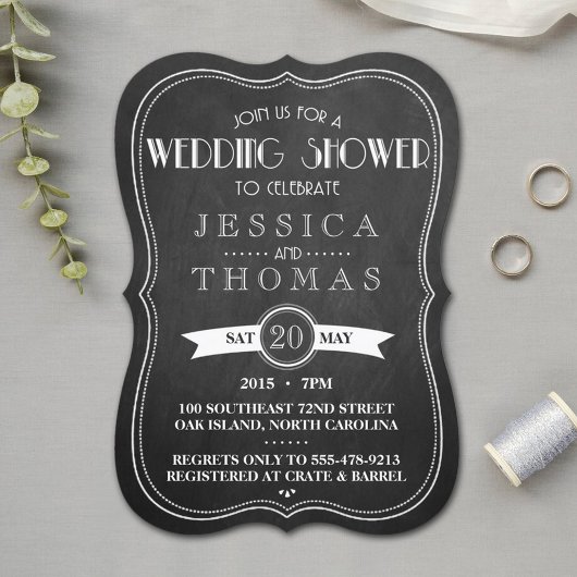 Chalkboard Art Deco Couple's Wedding Shower Kaart