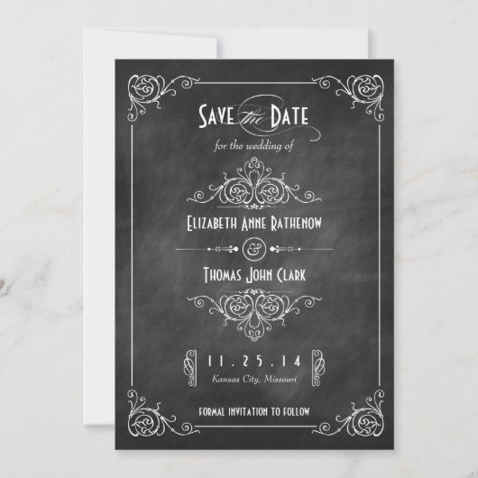 Chalkboard Art Deco Save the Date Cards (Voorkant)