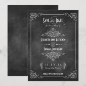 Chalkboard Art Deco Save the Date Cards (Voorkant / Achterkant)