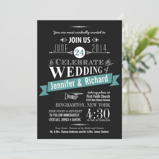 Chalkboard Art Deco Wedding Invitations Kaart (Staand voorkant)