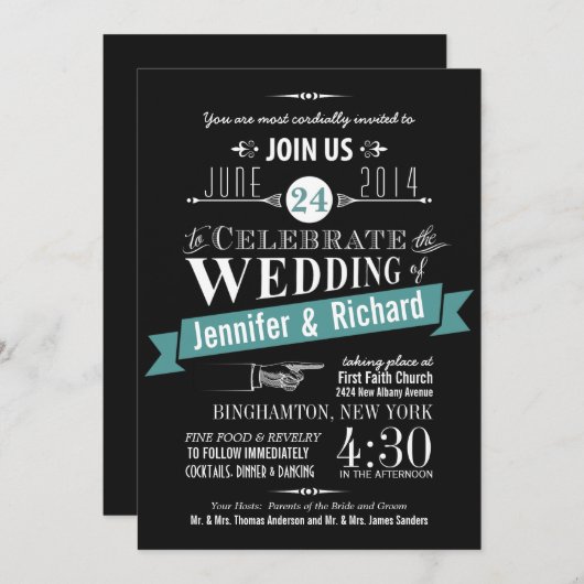 Chalkboard Art Deco Wedding Invitations Kaart (Voorkant / Achterkant)