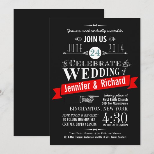 Chalkboard Art Deco Wedding Invitations Kaart (Voorkant / Achterkant)