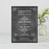 Chalkboard Art Deco Wedding Invitations Kaart (Staand voorkant)