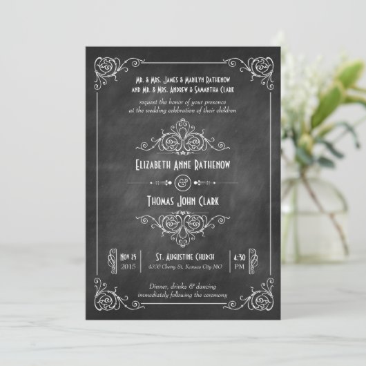 Chalkboard Art Deco Wedding Invitations Kaart (Staand voorkant)