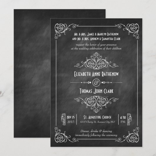Chalkboard Art Deco Wedding Invitations Kaart (Voorkant / Achterkant)