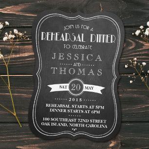 Chalkboard Art Deco Wedding Rehearsal Dinner Kaart