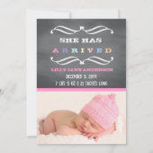 Chalkboard Art Style Pink Baby Aankondiging (Achterkant)