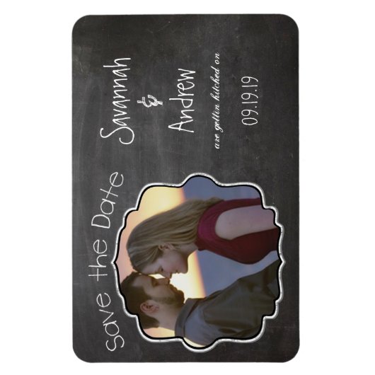 Chalkboard Art Wedding Save the Date Magneet (Verticaal)