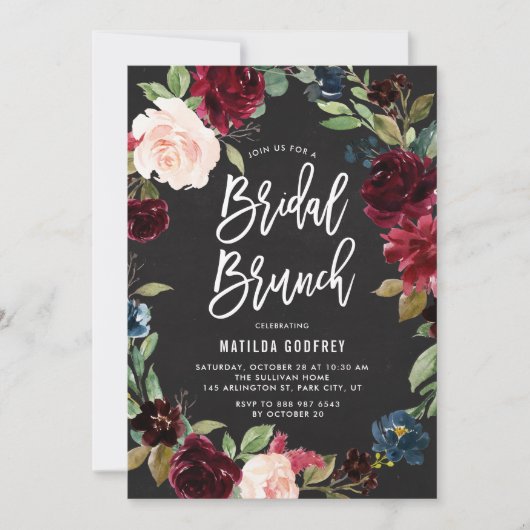 Chalkboard Autumn Floral Wreath Bridal Brunch Kaart (Voorkant)