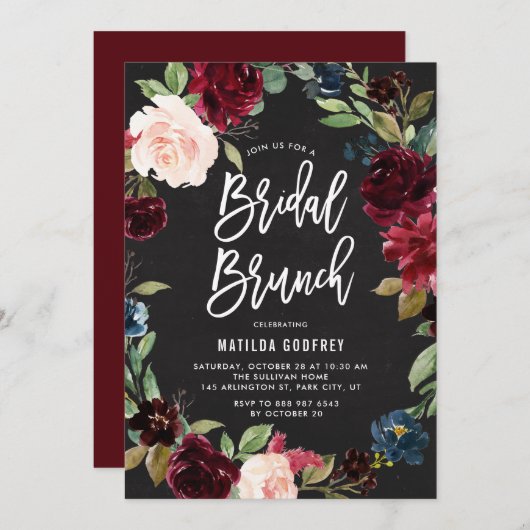 Chalkboard Autumn Floral Wreath Bridal Brunch Kaart (Voorkant / Achterkant)