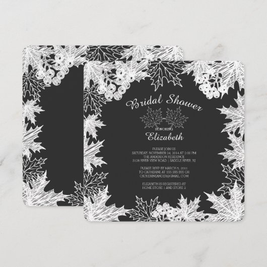 Chalkboard Autumn Leaves Bridal Shower Invitation Kaart (Voorkant / Achterkant)