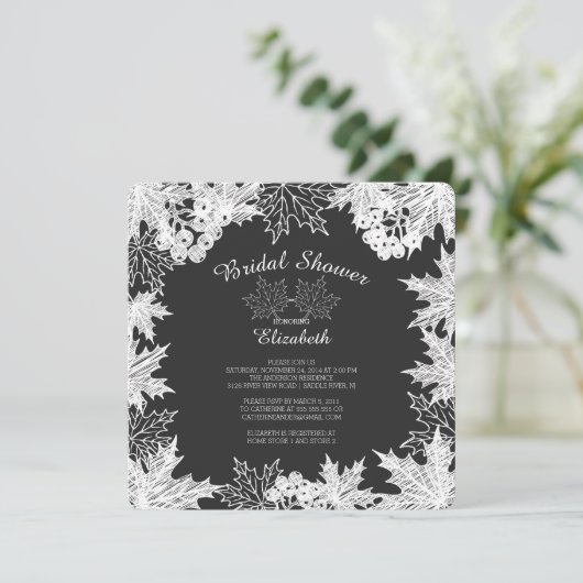 Chalkboard Autumn Leaves Bridal Shower Invitation Kaart (Staand voorkant)