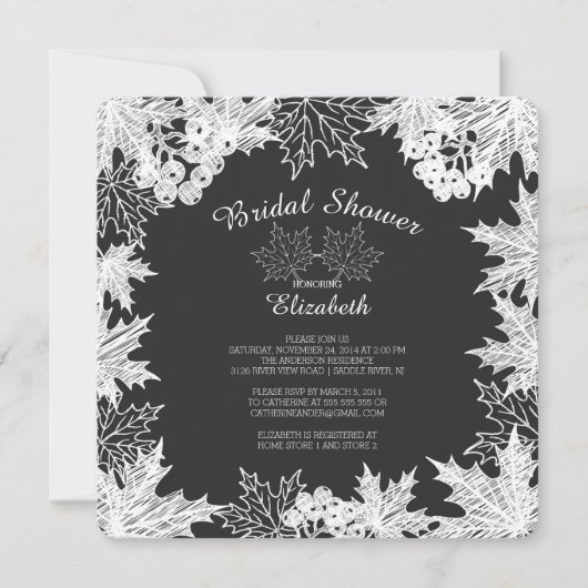 Chalkboard Autumn Leaves Bridal Shower Invitation Kaart (Voorkant)