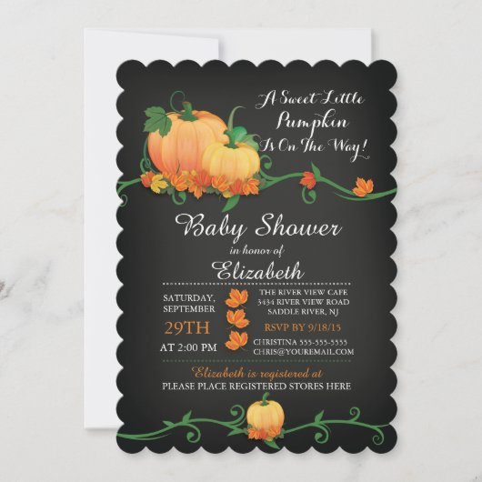 Chalkboard Autumn Pumpkin Baby shower Invitation Kaart (Voorkant)