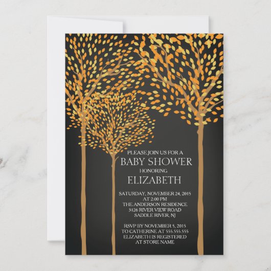 Chalkboard Autumn Trees Baby shower Invitation Kaart (Voorkant)