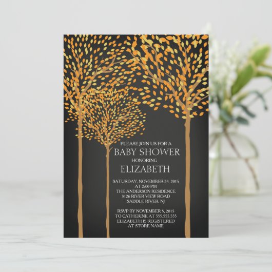 Chalkboard Autumn Trees Baby shower Invitation Kaart (Staand voorkant)