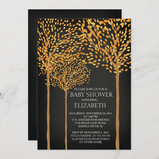 Chalkboard Autumn Trees Baby shower Invitation Kaart (Voorkant / Achterkant)