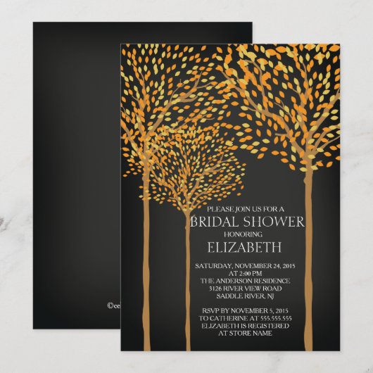 Chalkboard Autumn Trees bridal Shower Invitation Kaart (Voorkant / Achterkant)