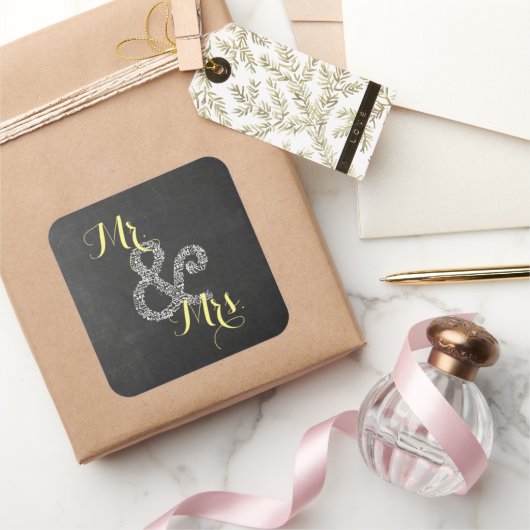 Chalkboard Autumn Wedding Mr & Mrs Party Vierkante Sticker (Geschenken)