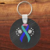 Chalkboard Awareness Blauwgroen/Pink/Blue Ribbon Sleutelhanger (Voorkant)