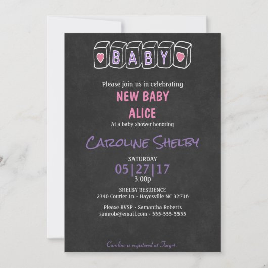 Chalkboard Baby Blokken Baby shower Uitnodiging (Voorkant)