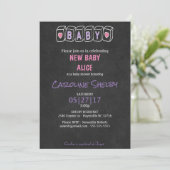 Chalkboard Baby Blokken Baby shower Uitnodiging (Staand voorkant)