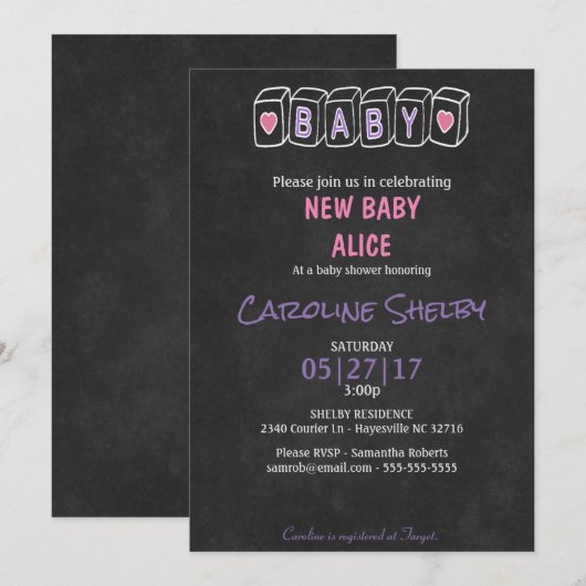 Chalkboard Baby Blokken Baby shower Uitnodiging (Voorkant / Achterkant)