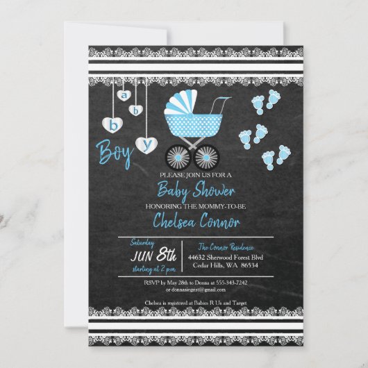 Chalkboard Baby Boy 👶 Shower Design Kaart (Voorkant)