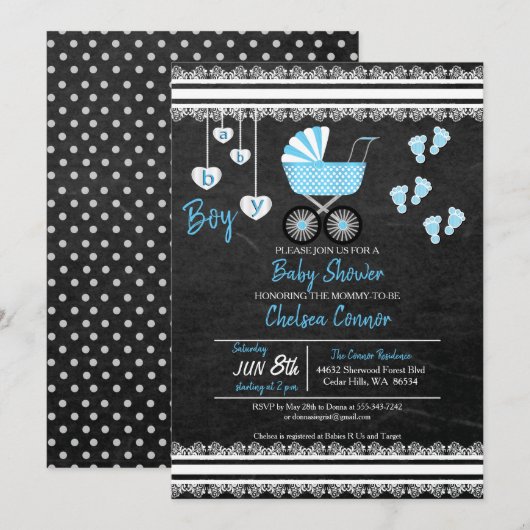 Chalkboard Baby Boy 👶 Shower Design Kaart (Voorkant / Achterkant)