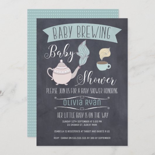Chalkboard Baby Brewing Baby shower Uitnodiging (Voorkant / Achterkant)
