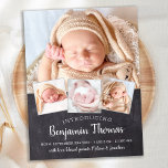 Chalkboard Baby Custom 4 Photo Birth Notice Briefkaart<br><div class="desc">kondig je nieuwe baby aan bij vrienden en familie met deze elegante en moderne fotocollage-publicatiekaarten. Pas vier van je favoriete foto's aan en personaliseer je met naam,  geboortedatum,  geboortestaat. COPYRIGHT © 2020 Judy Burrows,  Black Dog Art - Alle rechten voorbehouden. Chalkboard Baby Custom 4 Photo Birth Announding Briefkaart</div>